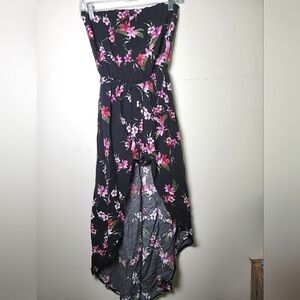 Ambiance Strapless Floral Hi-Lo Romper With Skirt, Size Small